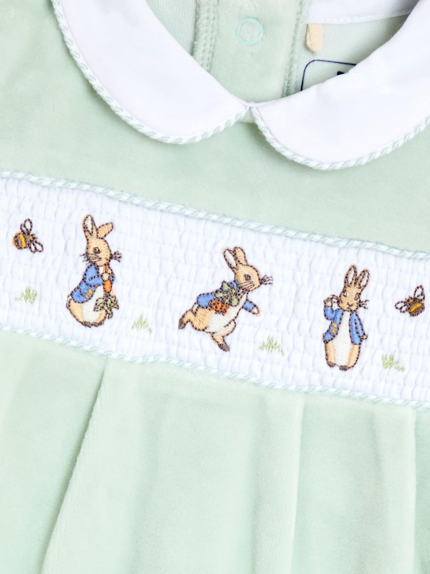 JoJo Maman Bébé Mint Peter Rabbit Velour Smocked Collared All-In-One image 5