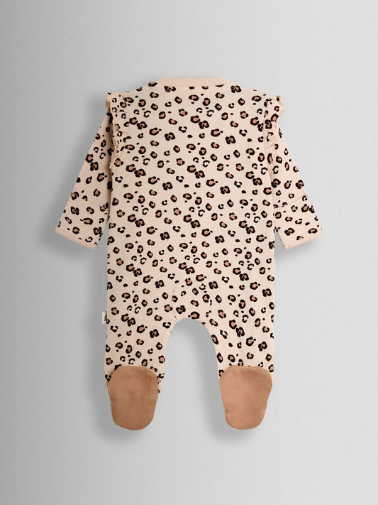 JoJo Maman Bébé Brown Leopard 100% Cotton Footed Frill Sleepsuit image 2