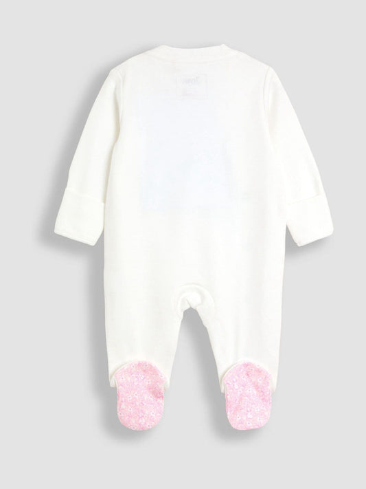 JoJo Maman Bébé Pink Ditsy Floral Flopsy Embroidered Frill Sleepsuit image 2