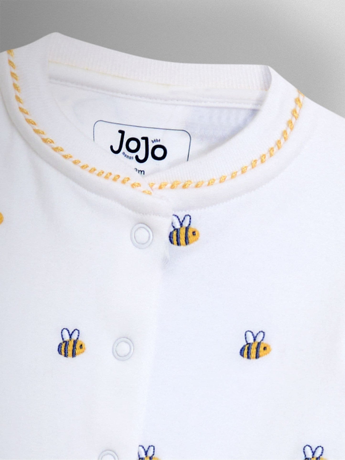 JoJo Maman Bébé White Bee Organic Cotton Embroidered Sleepsuit image 4