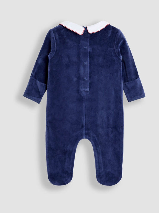 JoJo Maman Bébé Navy Soldier Smocked Velour Footed All-In-One image 2