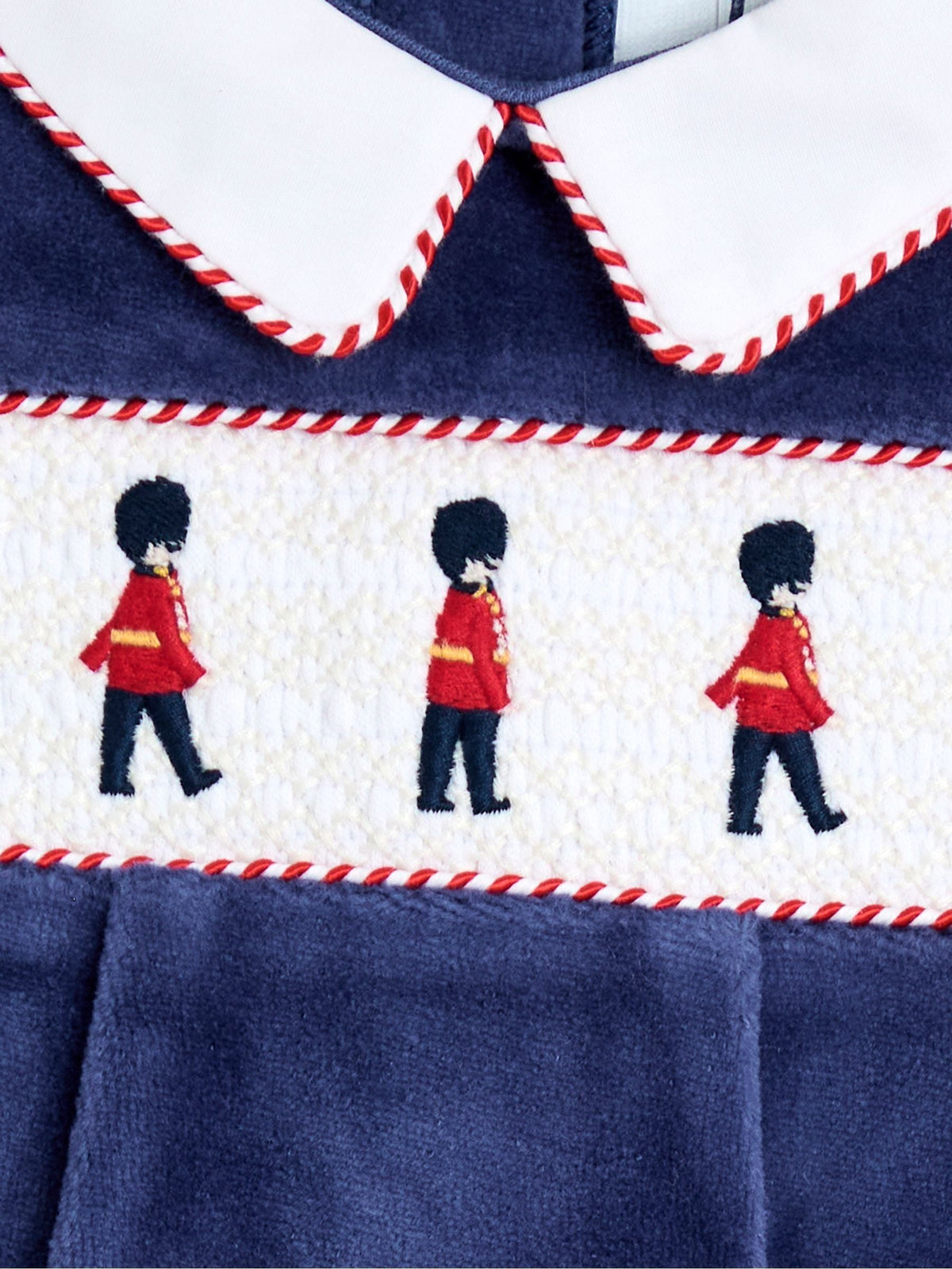 JoJo Maman Bébé Navy Soldier Smocked Velour Footed All-In-One image 5