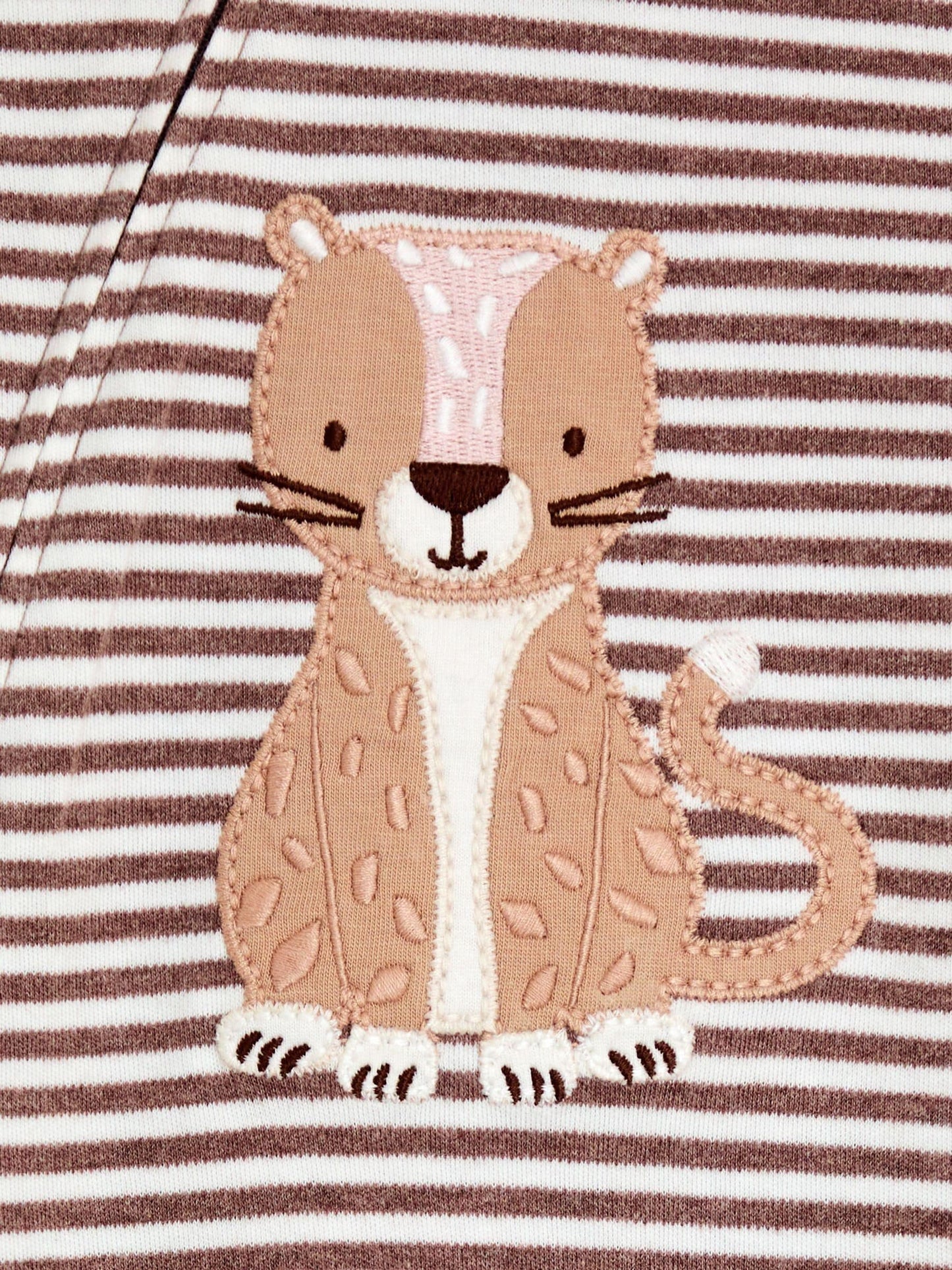 JoJo Maman Bébé Brown Striped Cheetah Stripe Appliqué Zip Footed Sleepsuit image 4