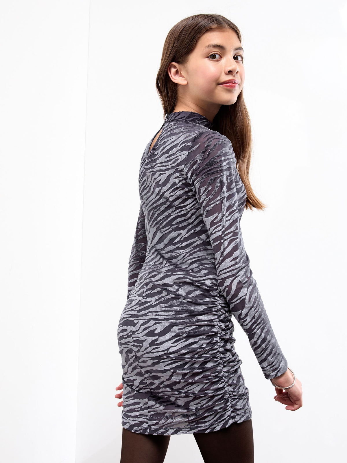 Lipsy Grey Teen Zebra Print Devore Bodycon Dress (10-16yrs) - image 4