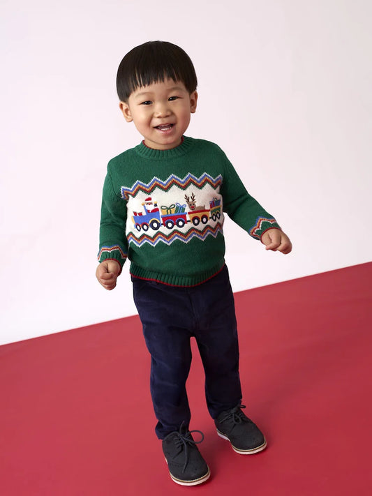 JoJo Maman Bébé Green Santa & Reindeer Christmas Jumper