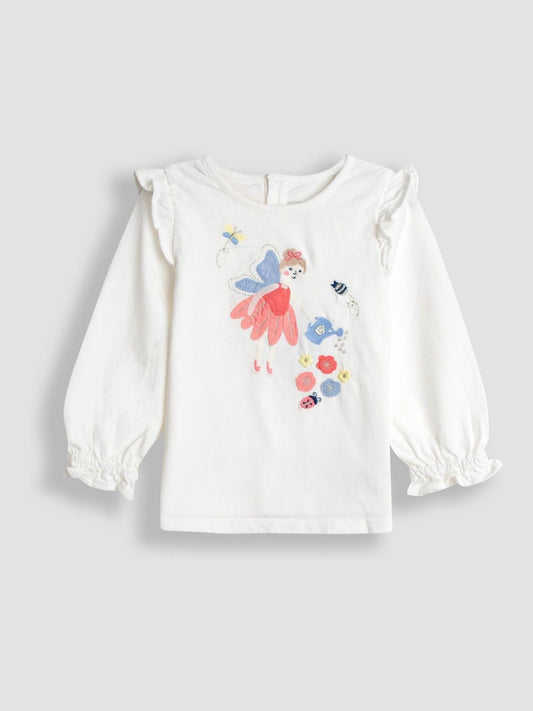 Dsiney Kidz - JoJo Maman Bébé Cream Unicorn Frill Sleeve Top & Tulle Skirt Set image 2