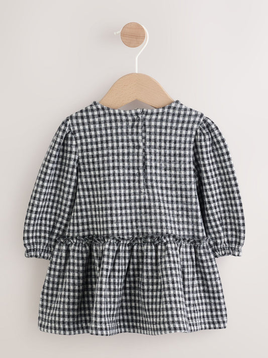 Black/Grey Gingham Baby Long Sleeve Tiered Dress with Tights (0mths-2yrs)