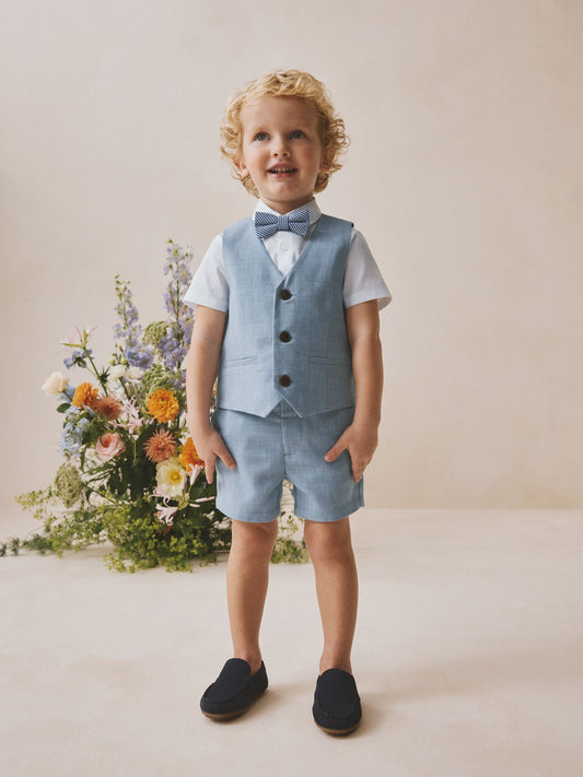 Blue Waistcoat, Shirt, Shorts & Tie Set (3mths-9yrs) image 2