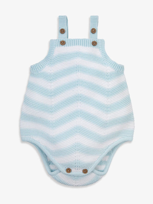 The Little Tailor Blue Baby Chevron Design Knitted 100% Cotton Romper image 2