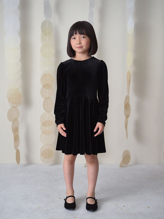 Black Long Sleeve Velvet Dress (3-16yrs)