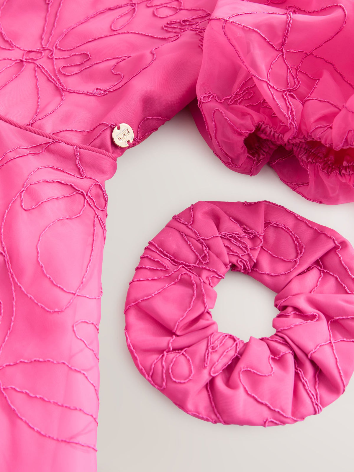 Dsiney Kidz - Baker by Ted Baker Pink Organza Cord Puff Sleeve Occasion Dress & Scrunchie Set image 10