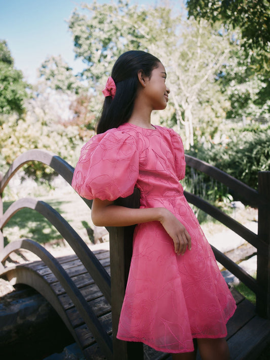 Dsiney Kidz - Baker by Ted Baker Pink Organza Cord Puff Sleeve Occasion Dress & Scrunchie Set image 2