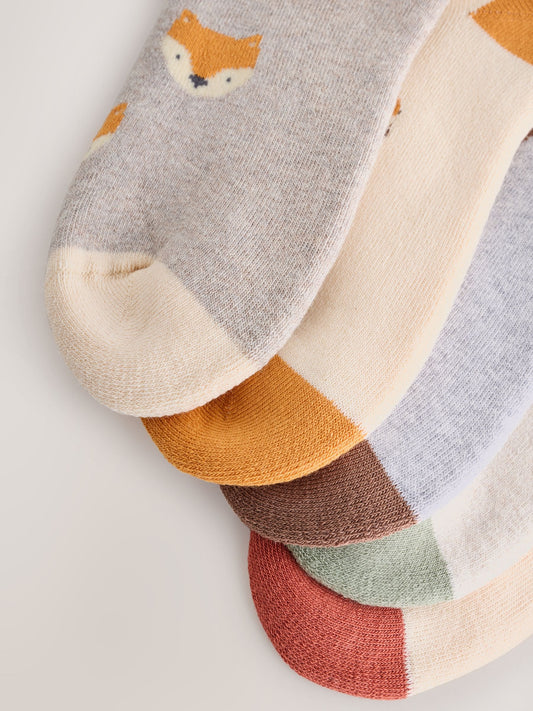 Ecru Woodland Animals Cosy Terry Cotton Rich Socks 5 Pack image 3