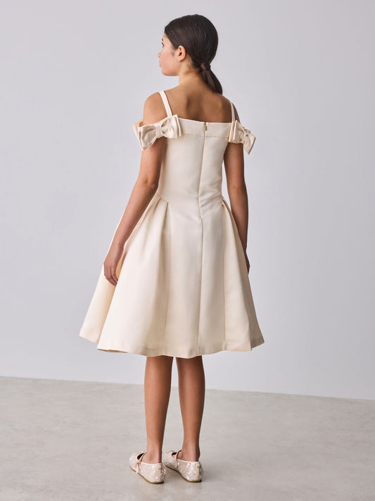 Dsiney Kidz - Baker by Ted Baker Champagne Gold Satin Bow Bardot Occasion Dress image 2