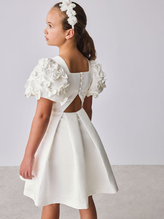 Baker by Ted Baker White Satin Bow Puff SLeeve Occasion Dress image 2