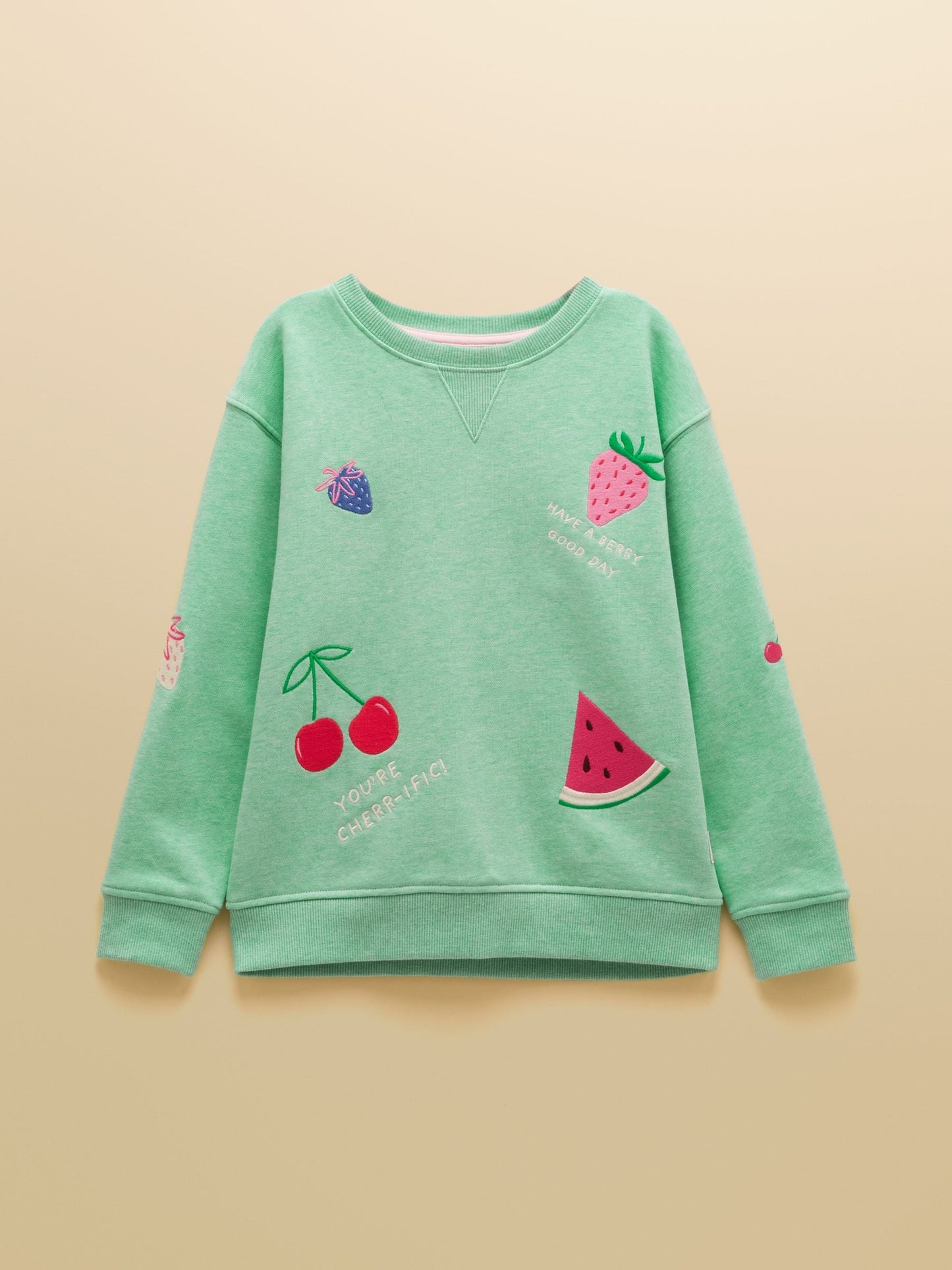Joules Girls' Summerdays Green Embroideries Sweat and Shorts Set image 10