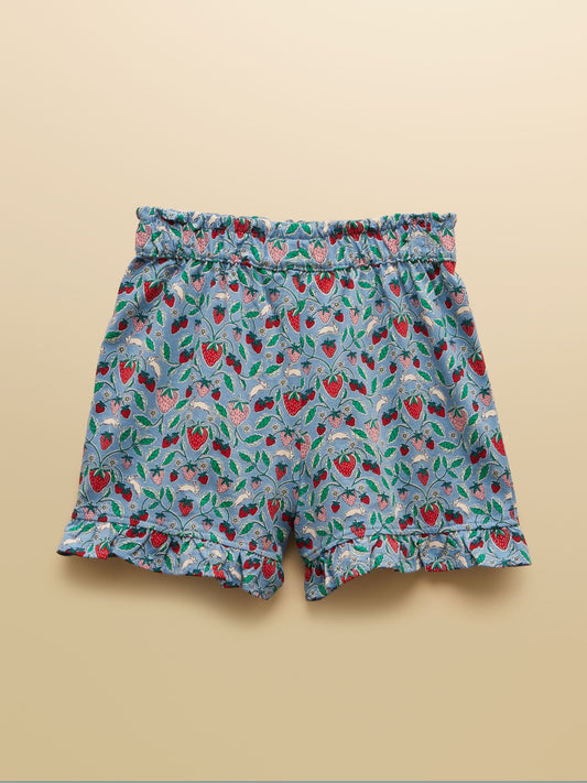 Joules Girls' Daisy Blue Strawberry Jersey Frill Shorts image 2
