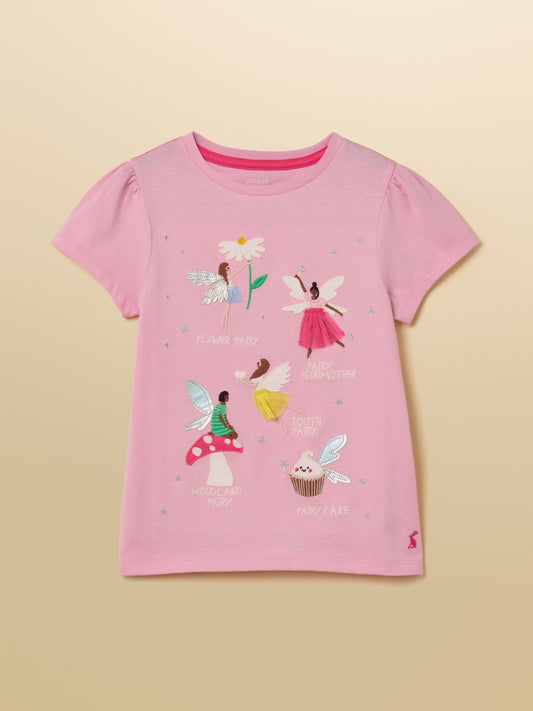Dsiney Kidz - Joules Girls' Astra Pink Fairy Applique Cotton T-Shirt image 2