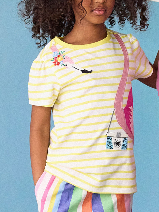 Dsiney Kidz - Joules Girls' Astra Yellow Applique Cotton T-Shirt image 2
