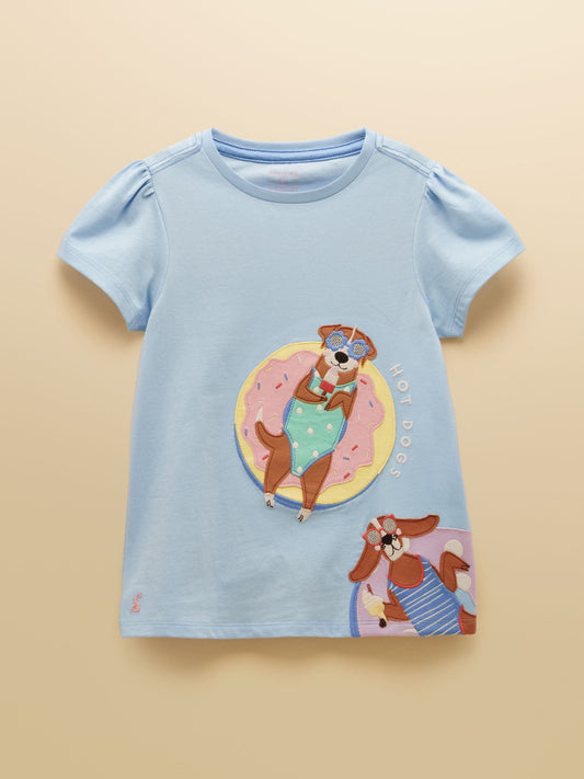 Dsiney Kidz - Joules Girls' Astra Blue Dogs Applique Cotton T-Shirt image 2