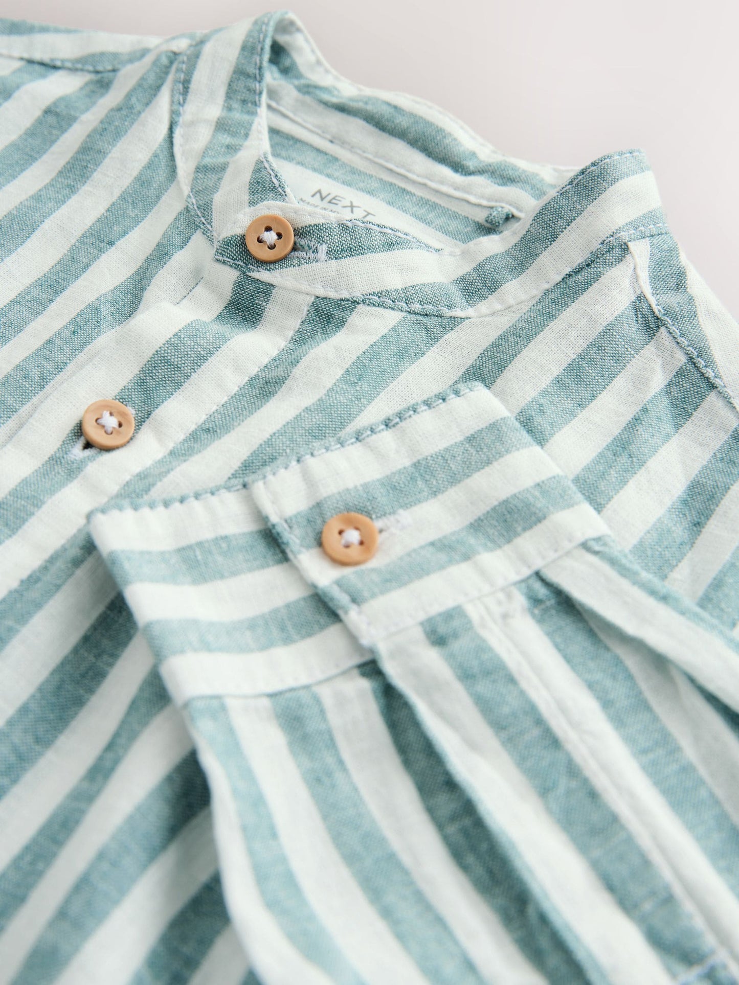 Dsiney Kidz - Green/Ecru Stripe Grandad Collar Linen Mix Long Sleeve Shirt (3-16yrs) image 7