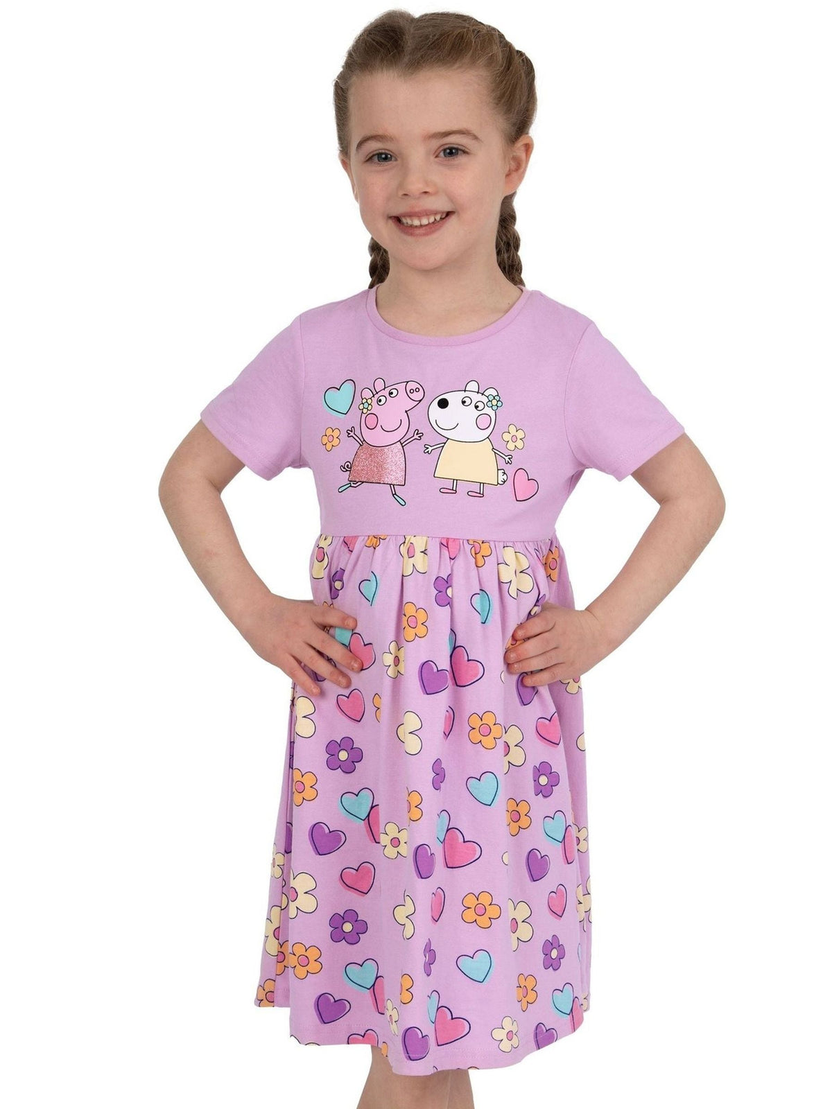 Dsiney Kidz - Character Purple Girls Peppa Pig Short Sleeve 100% Cotton Dress image 7