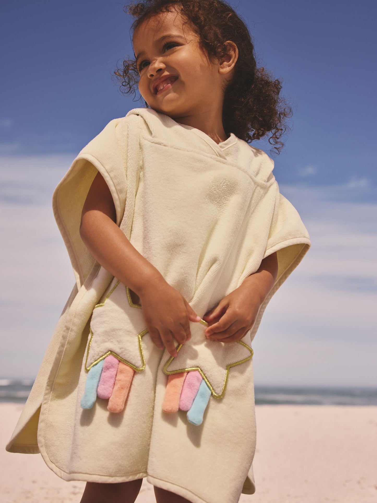 Ecru White Unicorn Towelling Poncho (9mths-10yrs) image 3