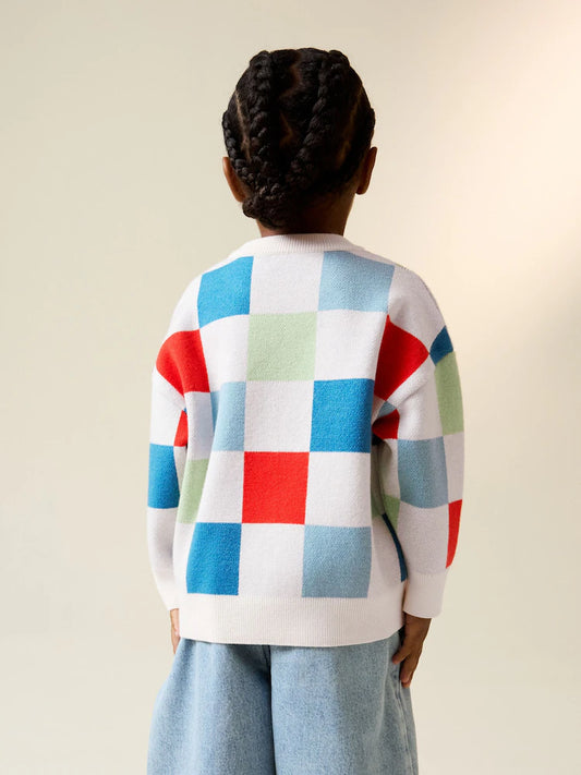 Bright Checkerboard Knitted Crew Neck Jumper (3mths-7yrs)