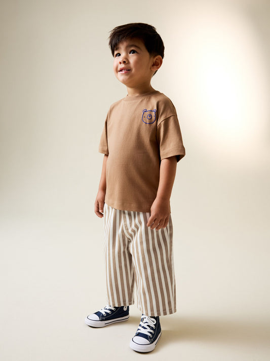 Tan/White Stripe Pull On Wide Trousers (3mths-7yrs) image 2