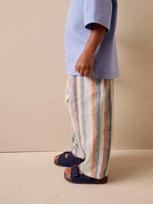 Multi Stripe Wide Fit Linen Blend Pull on Trousers (3mths-7yrs) image 2