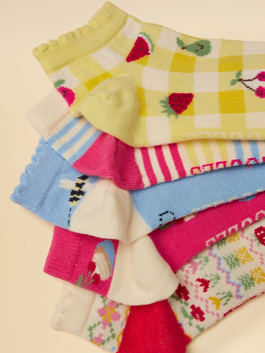 Joules Kids' Rilla Pink Yellow 5 Pack Socks image 2