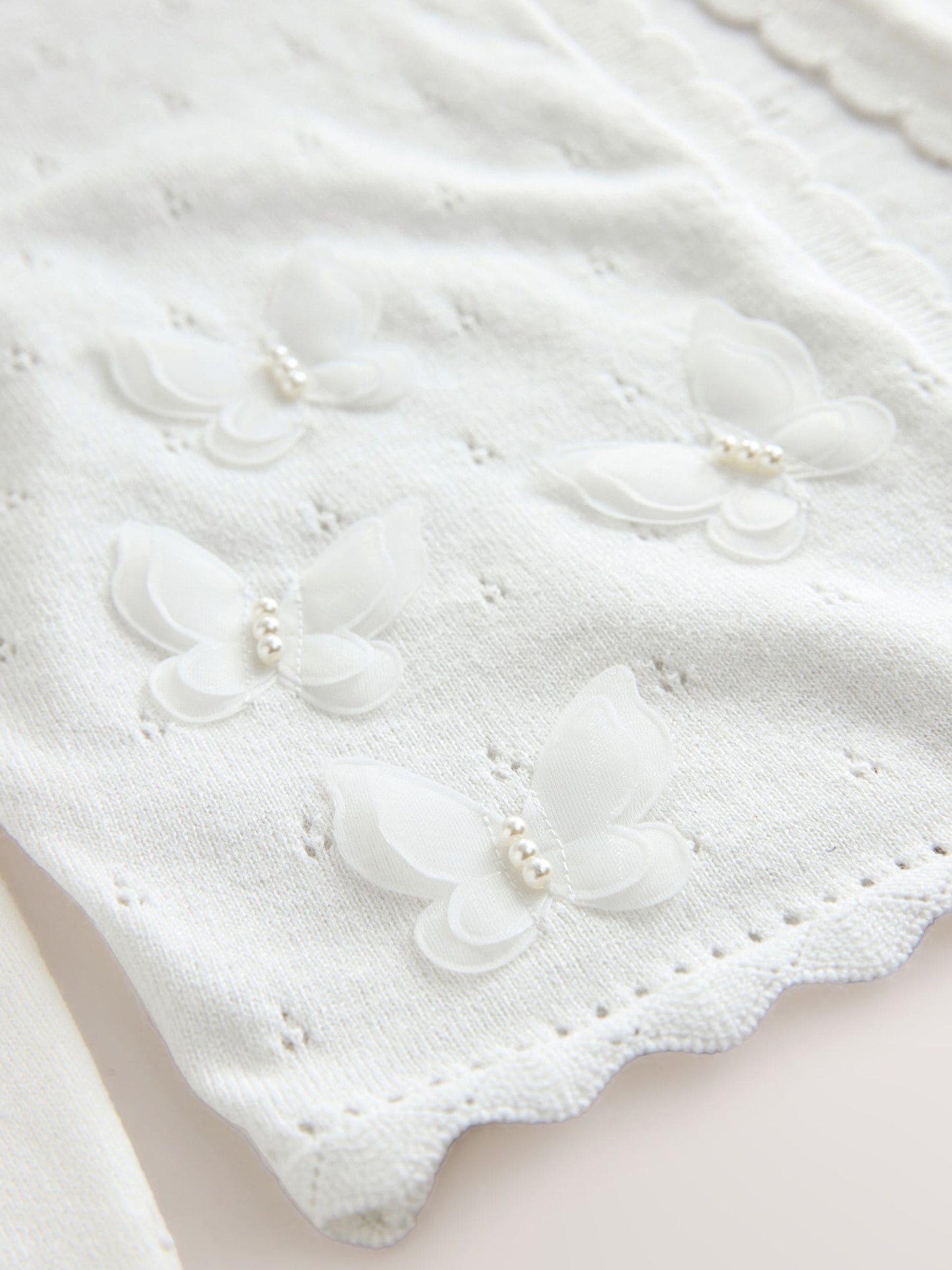 Dsiney Kidz - White Occasion Bridesmaid Knitted Butterfly Pointelle Cardigan Shrug (3-16yrs) image 8