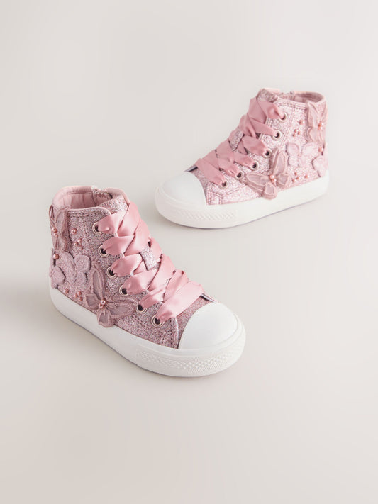 Pink Glitter Butterfly High Top Trainers image 2