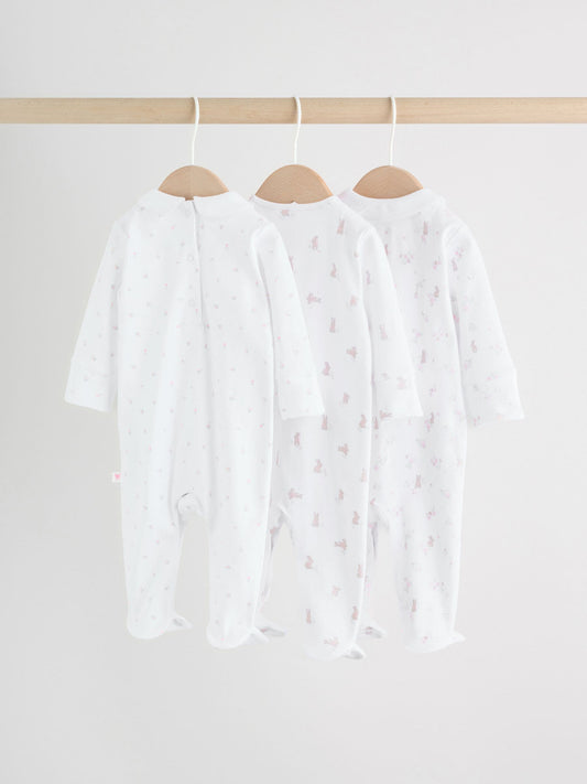 White/Pink Collar Baby Sleepsuits 3 Pack (0-2yrs) image 2