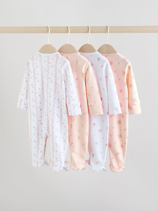 White/Pink 4 Pack Baby Sleepsuit (0-2yrs) image 2