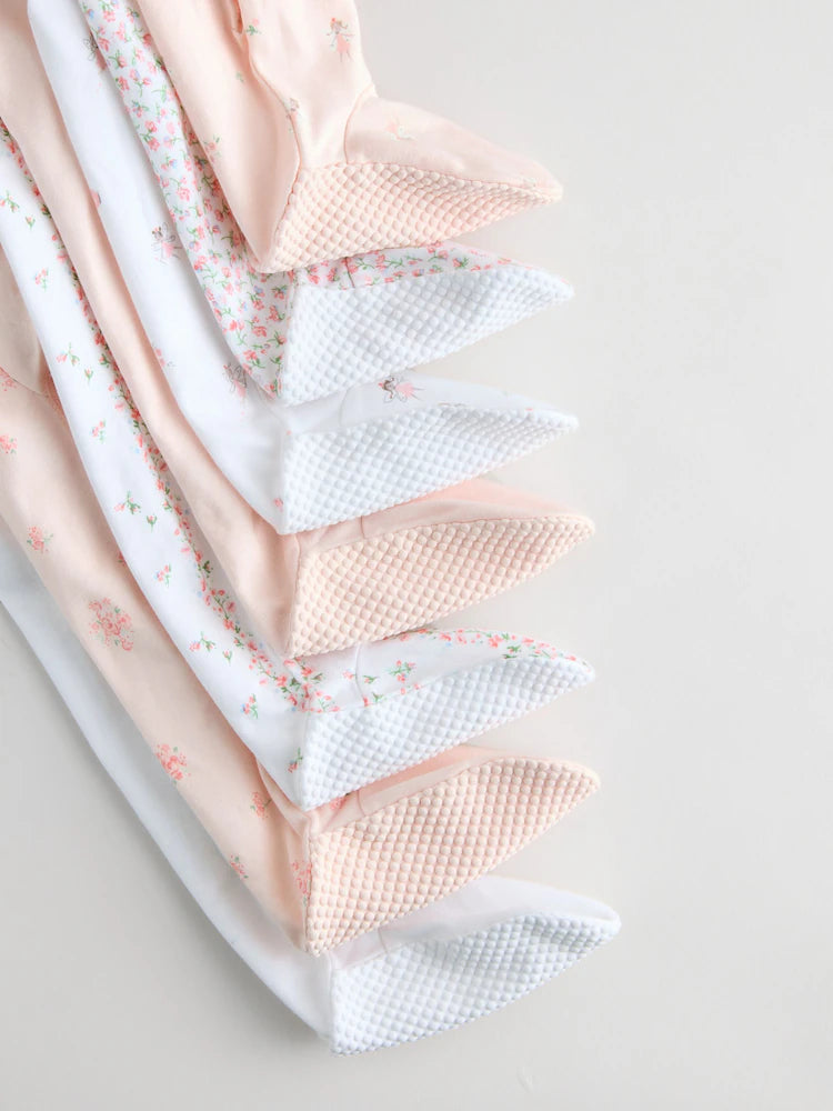 White/Pink 7 Pack Baby Sleepsuit (0-2yrs)