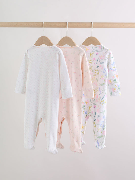 Pink Baby Bunny Sleepsuits 3 Pack (0-2yrs) image 2