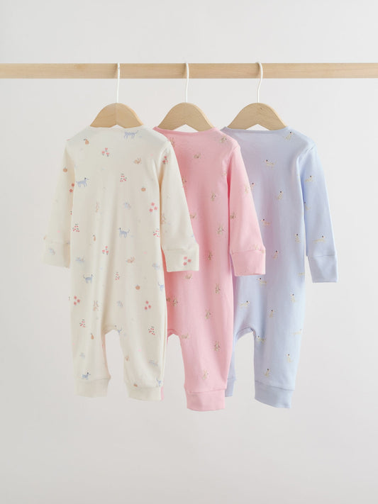 Multi Pastel Character 3 Pack Two Way Zip Baby Sleepsuit (0mths-3yrs) image 2