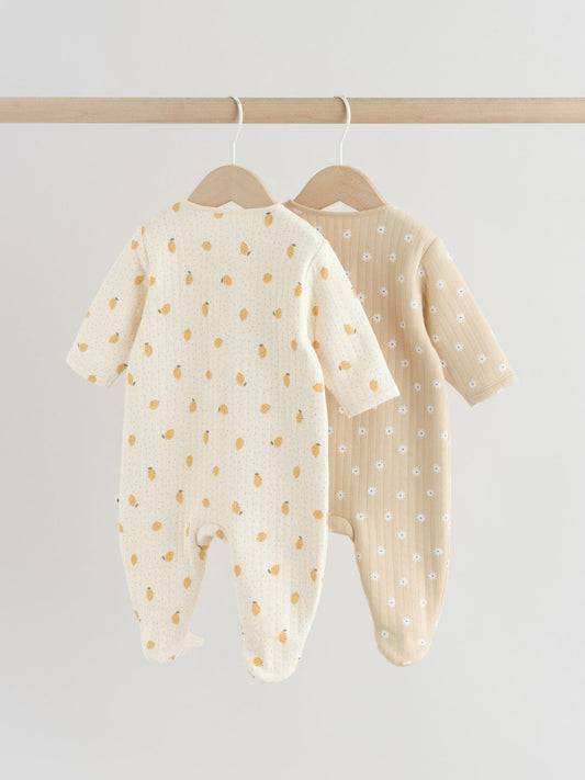 Yellow Quilted Baby Sleepsuits 2 Pack image 2