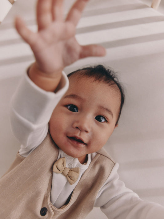 Neutral Smart Bow Tie Baby Sleepsuit (0mths-2yrs) image 2