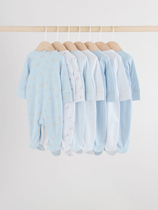 Blue 7 Pack Baby Bear Sleepsuit (0-2yrs) image 2