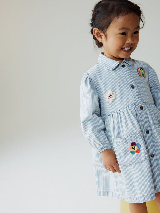 Blue Stripe Long Sleeve Cotton Dress (3mths-8yrs) image 2