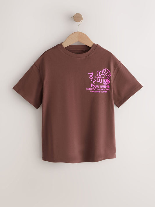 Dsiney Kidz - Chocolate Brown Cafe Oversized Graphic T-Shirts 3 Pack (3-16yrs) image 2