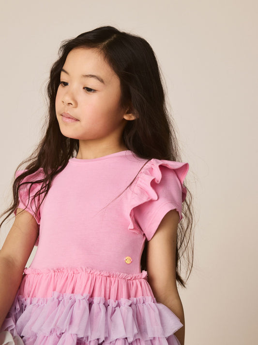 Dsiney Kidz - Little Bird by Jools Oliver Light Pink Frill Sleeve Rainbow Tulle Party Tutu Dress image 2
