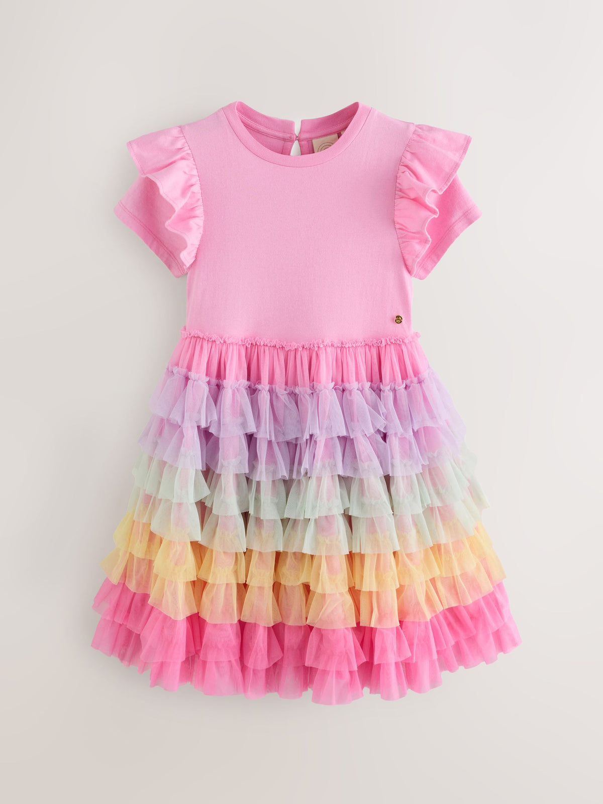 Dsiney Kidz - Little Bird by Jools Oliver Light Pink Frill Sleeve Rainbow Tulle Party Tutu Dress image 7