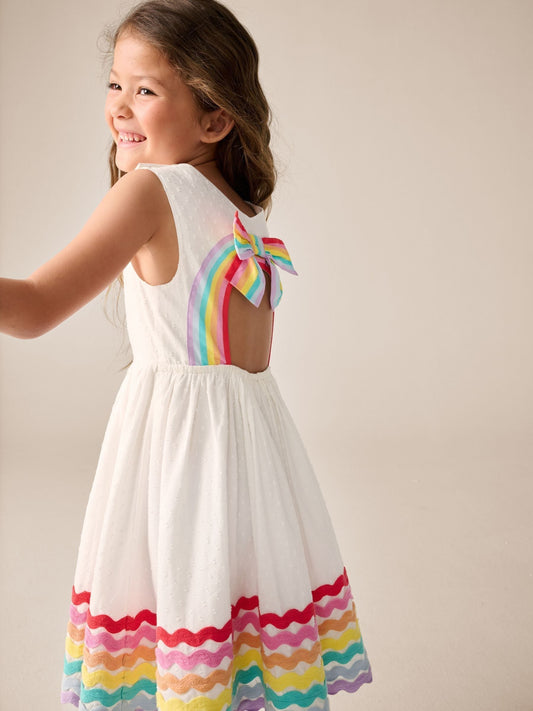 Dsiney Kidz - Little Bird by Jools Oliver White Rainbow Woven Cut Out Ric Rac Dress image 2