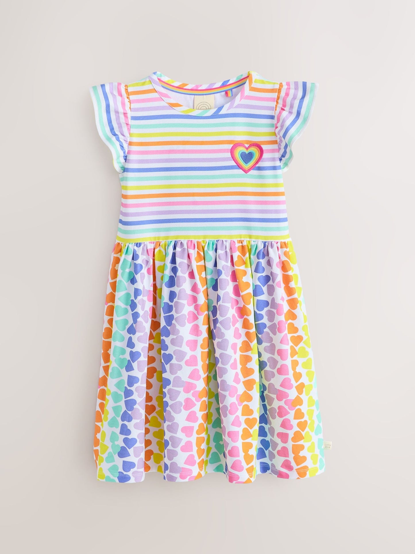 Little Bird by Jools Oliver Pastel Rainbow Heart Cotton Jersey Dress image 7