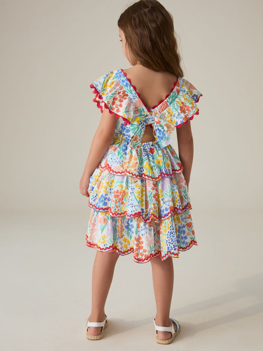 Dsiney Kidz - Little Bird by Jools Oliver Rainbow Floral Woven Ric Rac Trim Dress image 2