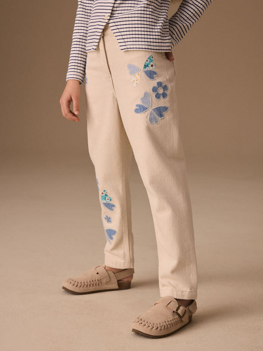 Dsiney Kidz - Ecru Floral Embroidered Jeans (3-16yrs) image 2