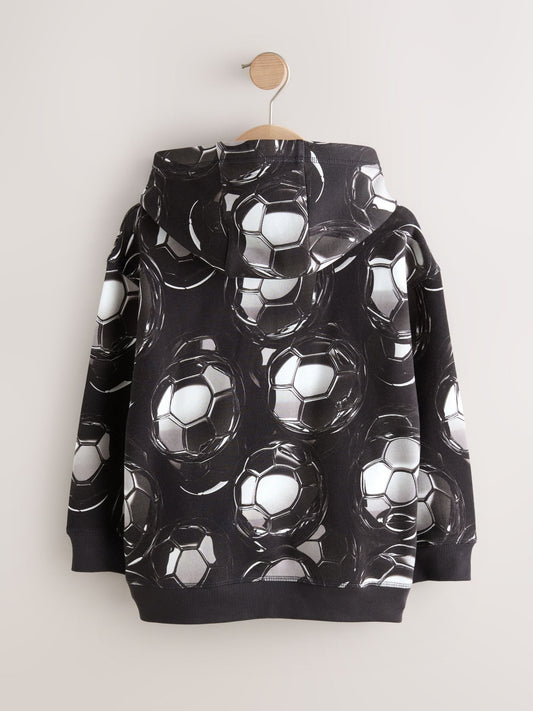 Black Football Print Older Boys Graphic Print Hoodie (3-16yrs)